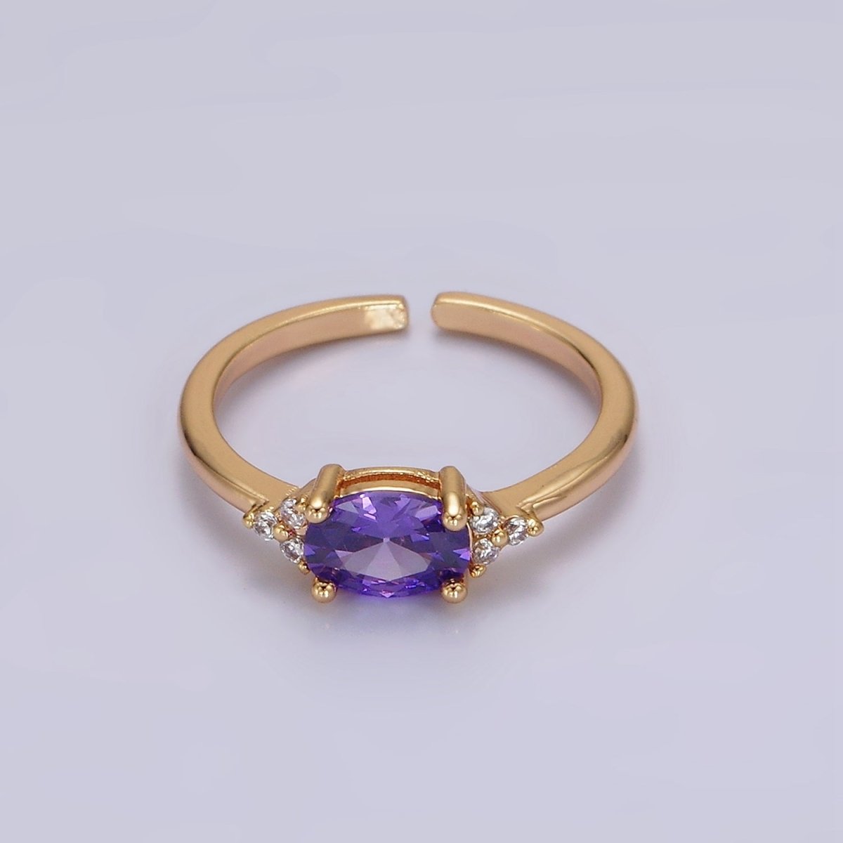 14K Gold Filled Oval Triple CZ Solitaire Birthstone Ring in Gold &amp; Silver | O1128 - O1155