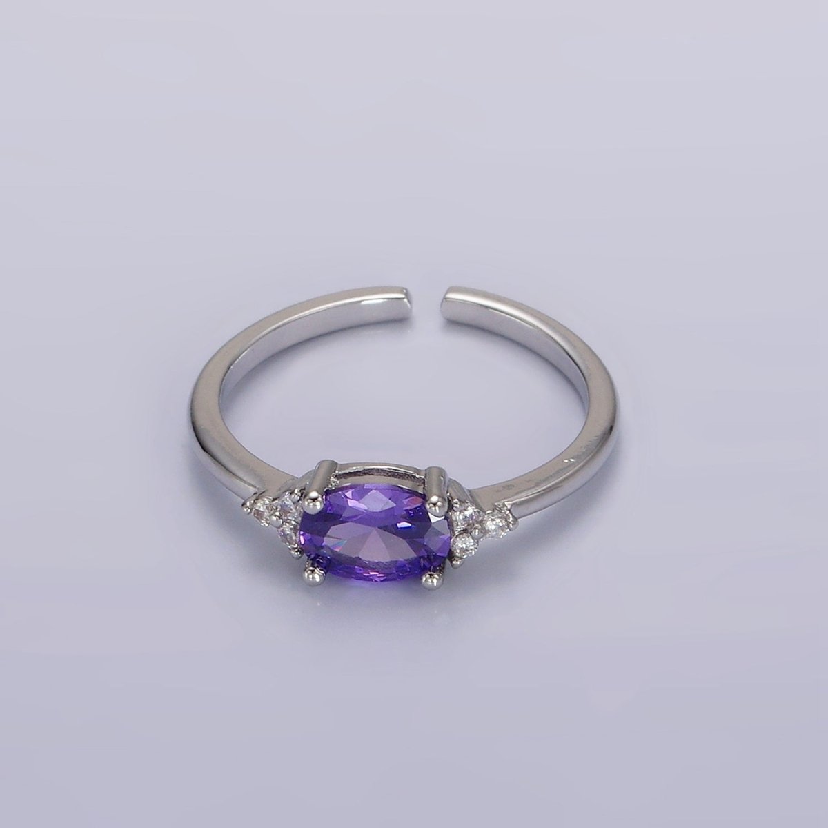 14K Gold Filled Oval Triple CZ Solitaire Birthstone Ring in Gold &amp; Silver | O1128 - O1155