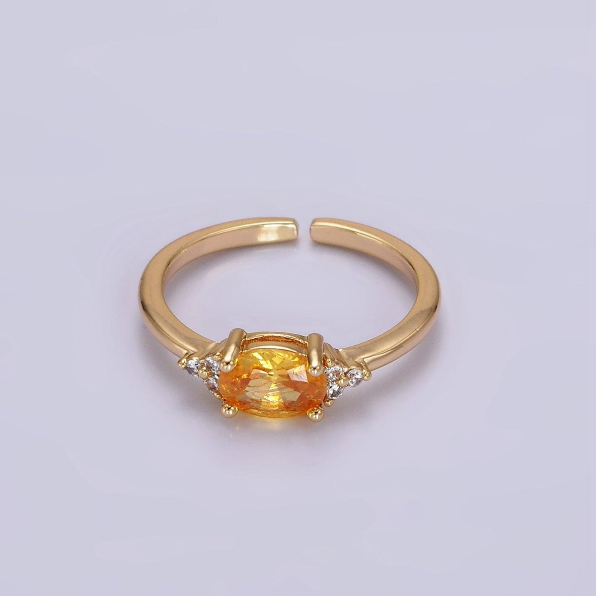 14K Gold Filled Oval Triple CZ Solitaire Birthstone Ring in Gold &amp; Silver | O1128 - O1155