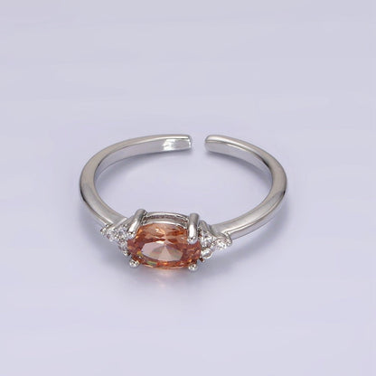 14K Gold Filled Oval Triple CZ Solitaire Birthstone Ring in Gold &amp; Silver | O1128 - O1155
