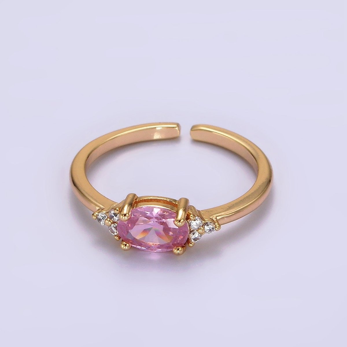 14K Gold Filled Oval Triple CZ Solitaire Birthstone Ring in Gold &amp; Silver | O1128 - O1155