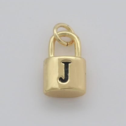 14K Gold Filled Padlock Letter Initial Lock Personalized Charm Pendant | A-822-A-834