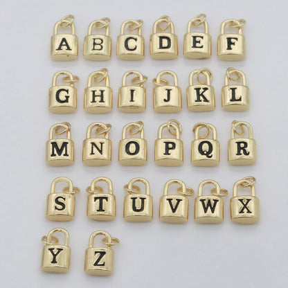14K Gold Filled Padlock Letter Initial Lock Personalized Charm Pendant | A-822-A-834