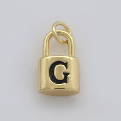 14K Gold Filled Padlock Letter Initial Lock Personalized Charm Pendant | A-822-A-834
