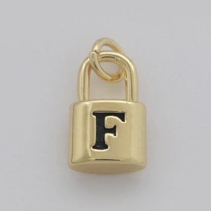 14K Gold Filled Padlock Letter Initial Lock Personalized Charm Pendant | A-822-A-834