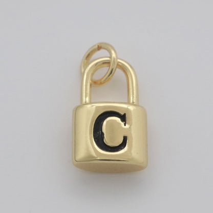 14K Gold Filled Padlock Letter Initial Lock Personalized Charm Pendant | A-822-A-834