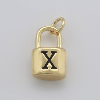 14K Gold Filled Padlock Letter Initial Lock Personalized Charm Pendant | A-822-A-834