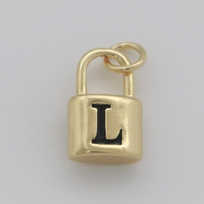 14K Gold Filled Padlock Letter Initial Lock Personalized Charm Pendant | A-822-A-834