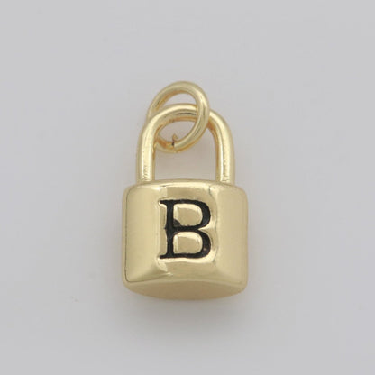 14K Gold Filled Padlock Letter Initial Lock Personalized Charm Pendant | A-822-A-834