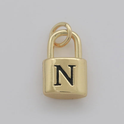 14K Gold Filled Padlock Letter Initial Lock Personalized Charm Pendant | A-822-A-834