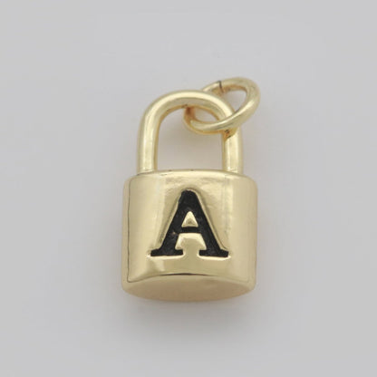 14K Gold Filled Padlock Letter Initial Lock Personalized Charm Pendant | A-822-A-834