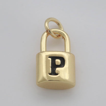 14K Gold Filled Padlock Letter Initial Lock Personalized Charm Pendant | A-822-A-834
