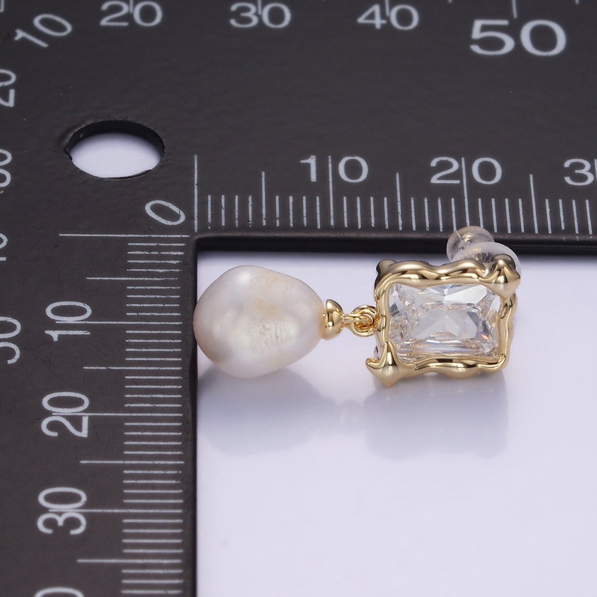 14K Gold Filled Pearl Baguette Molten Drop Stud Earrings in Gold &amp; Silver | AE486 AE487