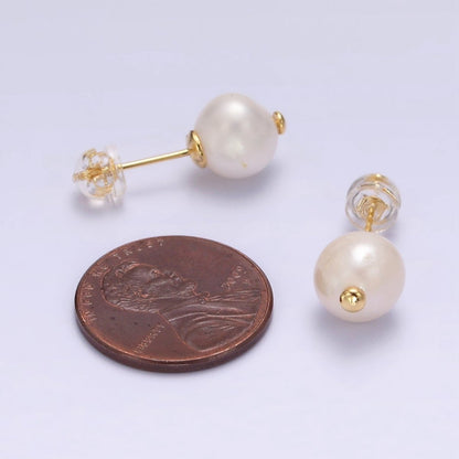 14K Gold Filled Pearl Button Minimalist Stud Earrings | AE907