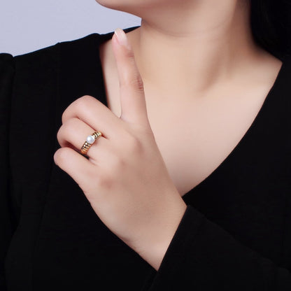 14K Gold Filled Pearl Croissant Solitaire Ring | O1313