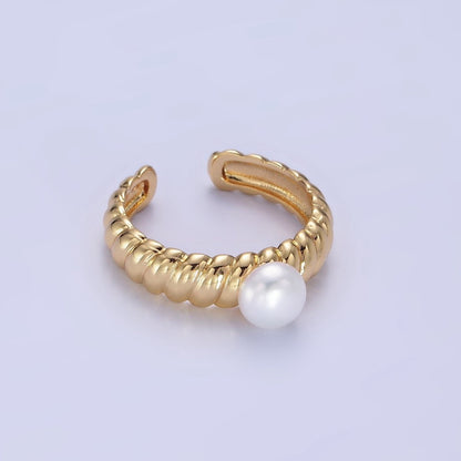 14K Gold Filled Pearl Croissant Solitaire Ring | O1313