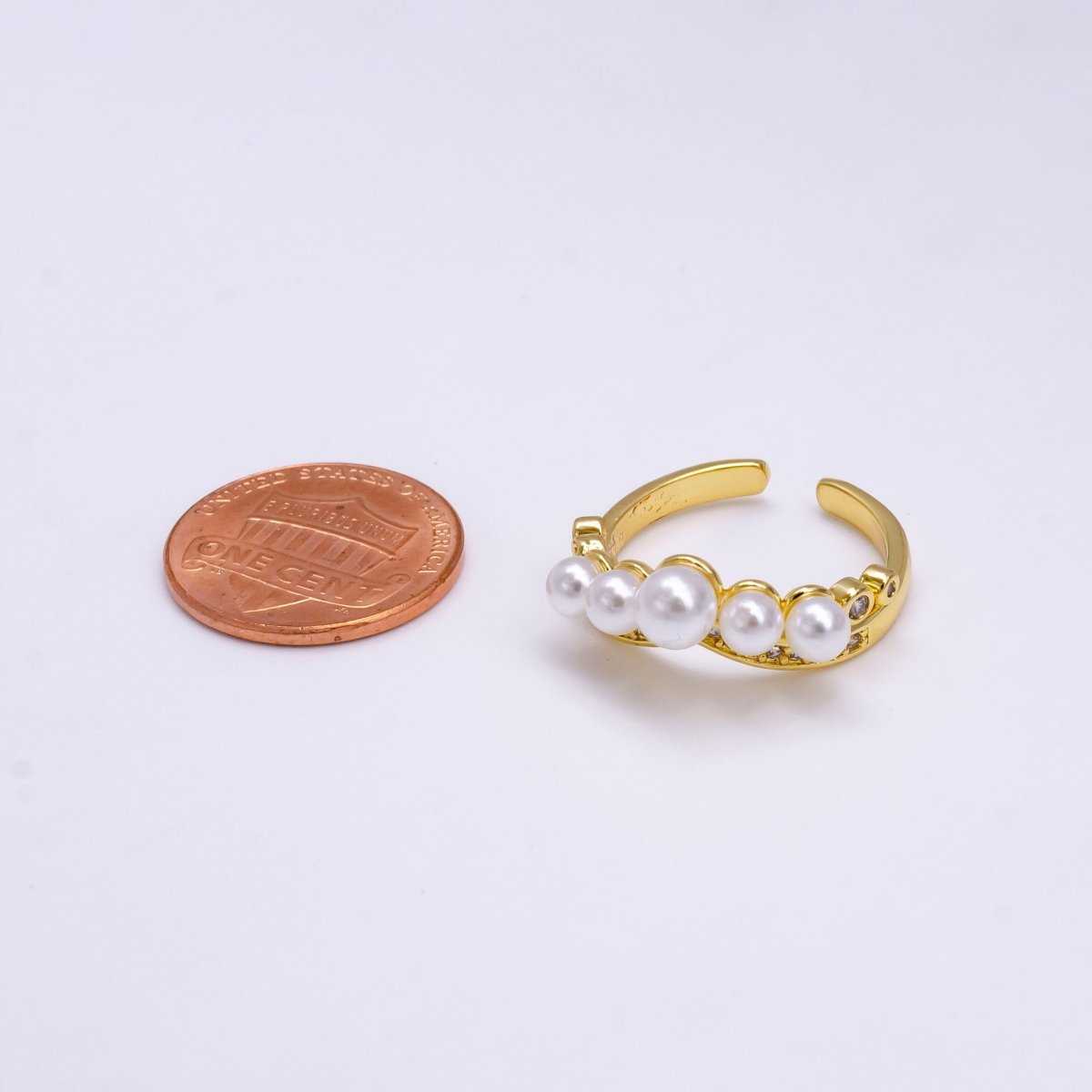 14K Gold Filled Pearl Dotted Clear Micro Paved CZ Chevron Ring in Gold &amp; Silver | O-833 O-633