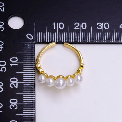 14K Gold Filled Pearl Dotted Clear Micro Paved CZ Chevron Ring in Gold &amp; Silver | O-833 O-633