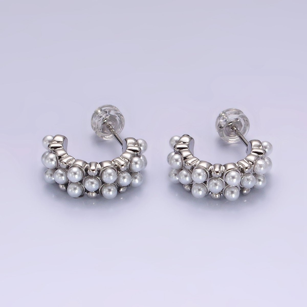 14K Gold Filled Pearl Dotted Wide C-Shaped Hoop Earrings in Gold &amp; Silver | AE943 AE944