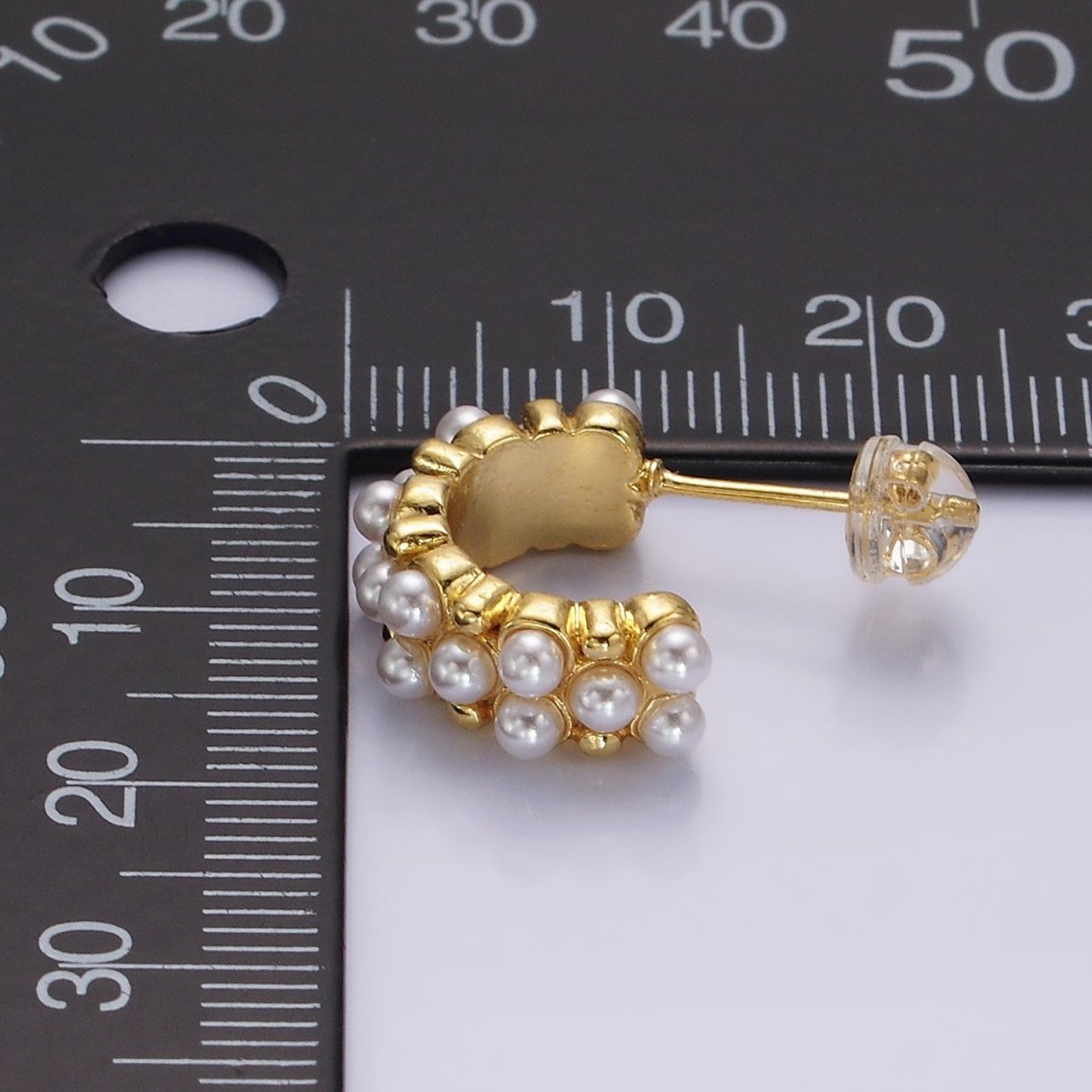 14K Gold Filled Pearl Dotted Wide C-Shaped Hoop Earrings in Gold &amp; Silver | AE943 AE944