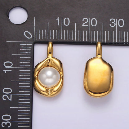14K Gold Filled Pearl Molten Hammered Tag Pendant in Gold &amp; Silver | AH045 AH046