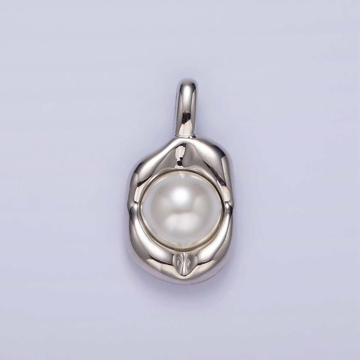 14K Gold Filled Pearl Molten Hammered Tag Pendant in Gold &amp; Silver | AH045 AH046