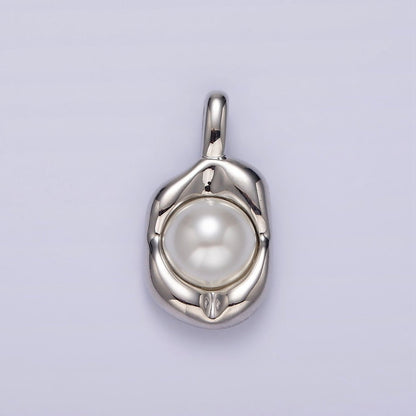 14K Gold Filled Pearl Molten Hammered Tag Pendant in Gold &amp; Silver | AH045 AH046