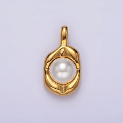 14K Gold Filled Pearl Molten Hammered Tag Pendant in Gold &amp; Silver | AH045 AH046