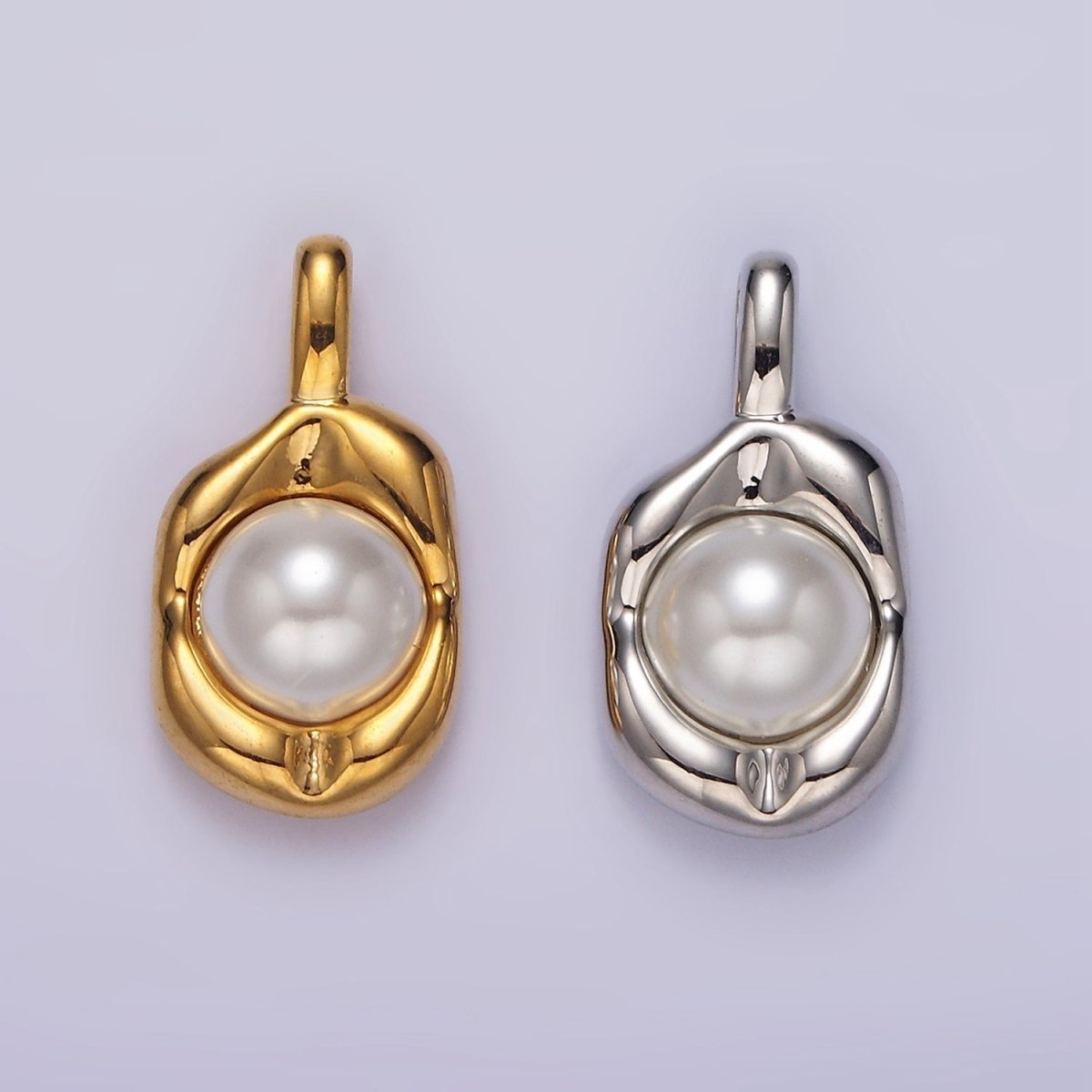 14K Gold Filled Pearl Molten Hammered Tag Pendant in Gold &amp; Silver | AH045 AH046