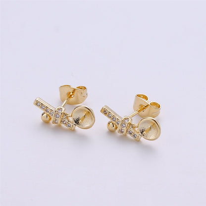 14K Gold Filled Pearl Post Earring Mountings with open ring Earring Backs Included, Earring components  K-413