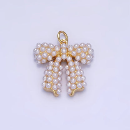 14K Gold Filled Pearl Ribbon Bow Charm in Gold &amp; Silver | C028