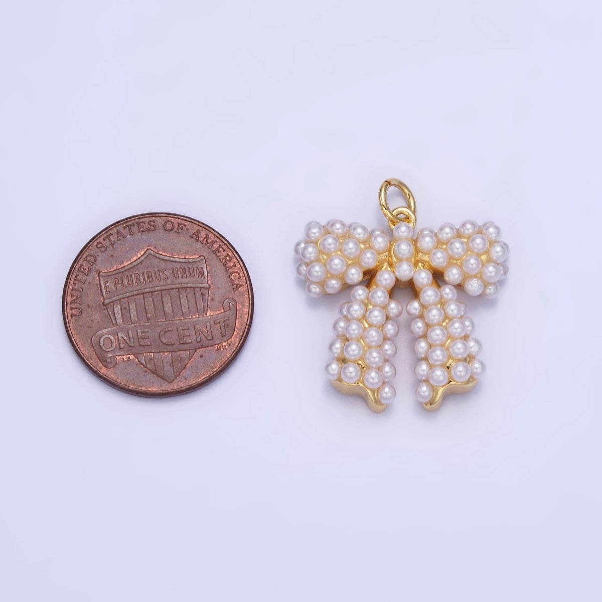 14K Gold Filled Pearl Ribbon Bow Charm in Gold &amp; Silver | C028