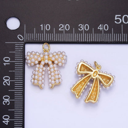 14K Gold Filled Pearl Ribbon Bow Charm in Gold &amp; Silver | C028
