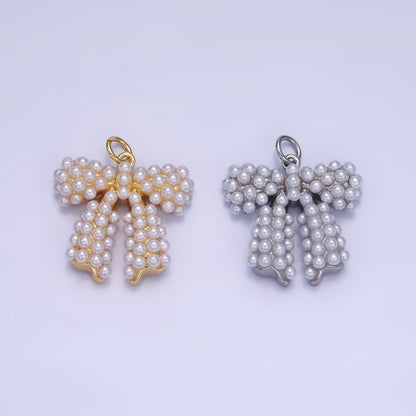 14K Gold Filled Pearl Ribbon Bow Charm in Gold &amp; Silver | C028