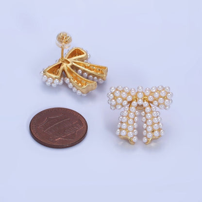 14K Gold Filled Pearl Ribbon Bow Stud Earrings in Gold &amp; Silver | P246 P247