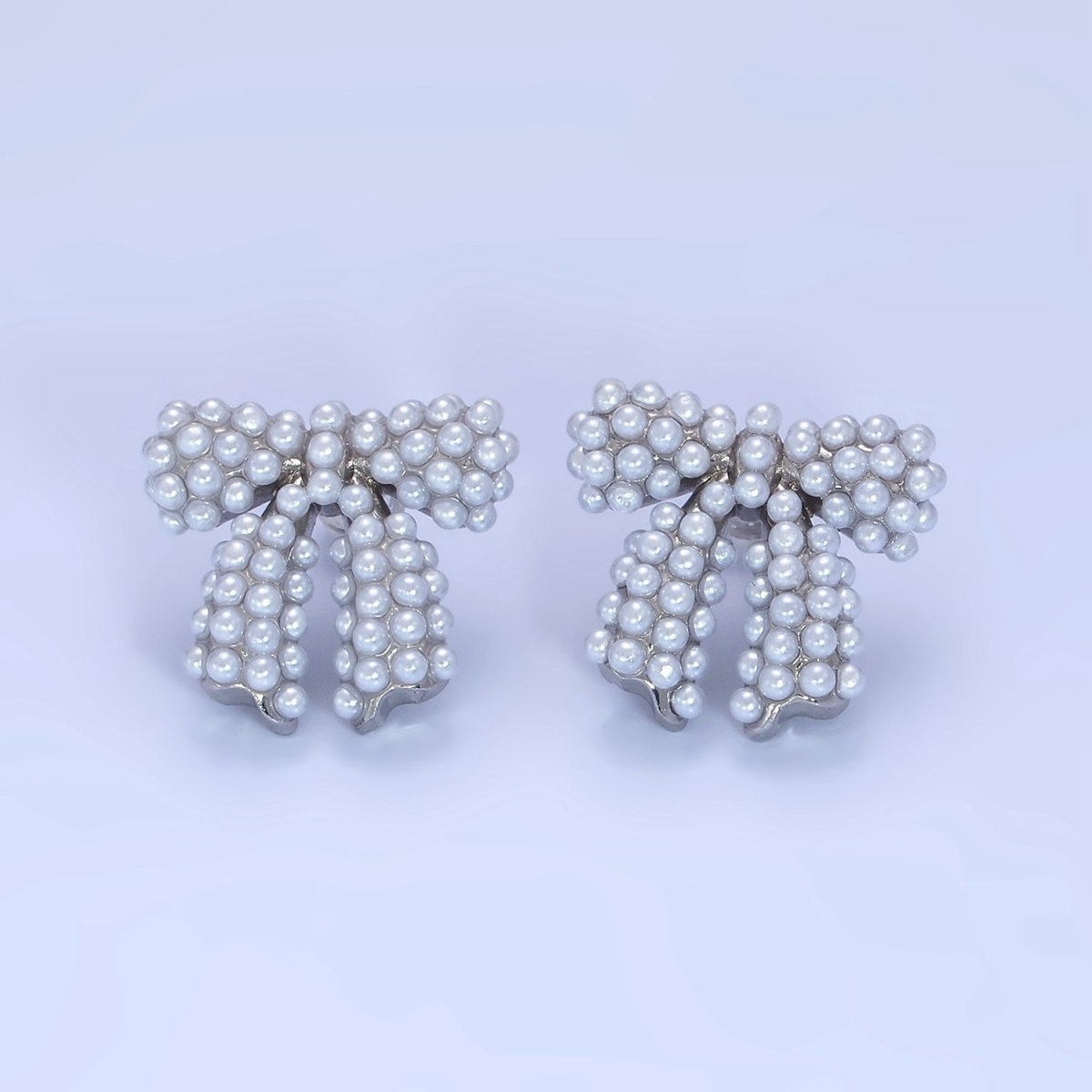 14K Gold Filled Pearl Ribbon Bow Stud Earrings in Gold &amp; Silver | P246 P247