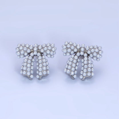 14K Gold Filled Pearl Ribbon Bow Stud Earrings in Gold &amp; Silver | P246 P247