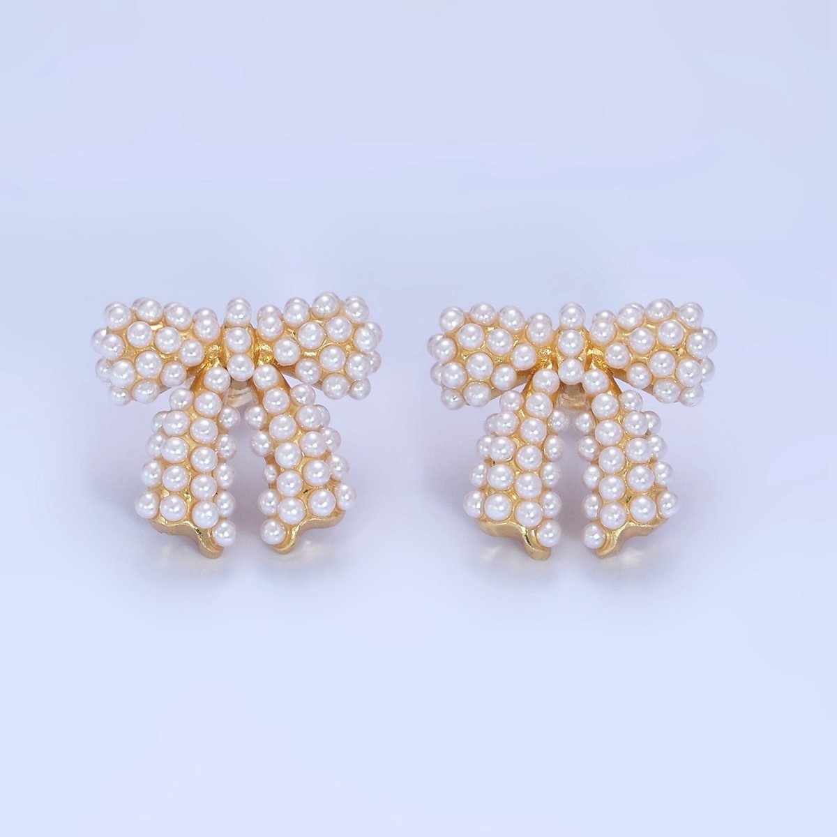 14K Gold Filled Pearl Ribbon Bow Stud Earrings in Gold &amp; Silver | P246 P247