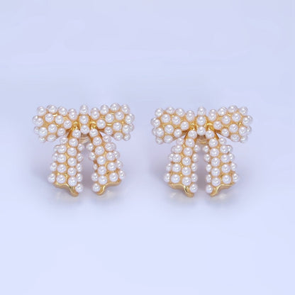 14K Gold Filled Pearl Ribbon Bow Stud Earrings in Gold &amp; Silver | P246 P247