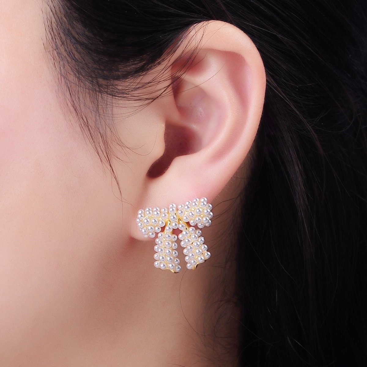 14K Gold Filled Pearl Ribbon Bow Stud Earrings in Gold &amp; Silver | P246 P247