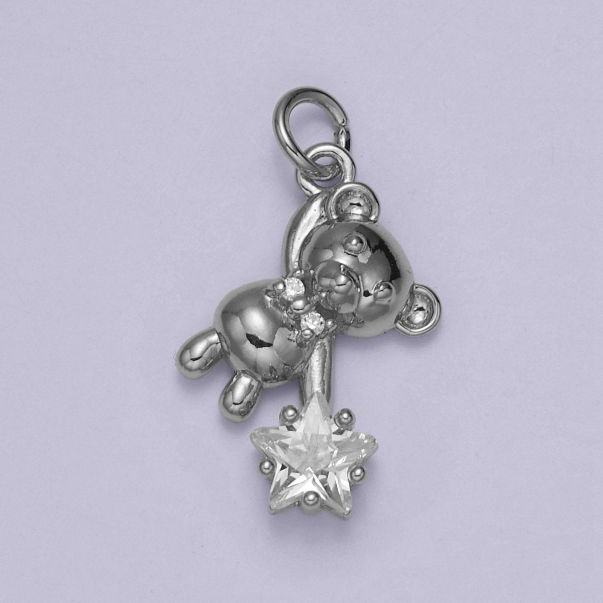 14K Gold Filled Pink, Clear CZ Star Teddy Bear Charm | C758 C874