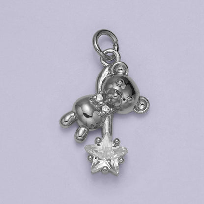 14K Gold Filled Pink, Clear CZ Star Teddy Bear Charm | C758 C874