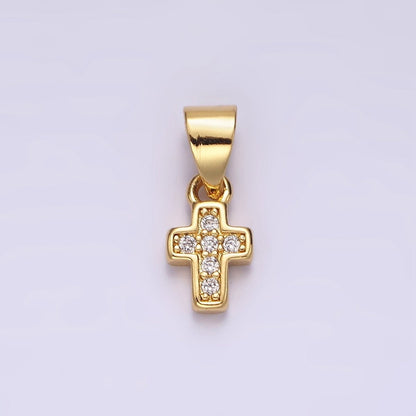 14K Gold Filled Pink, Clear, Green CZ Micro Paved Religious Cross Mini Pendant | N1917 - N1919
