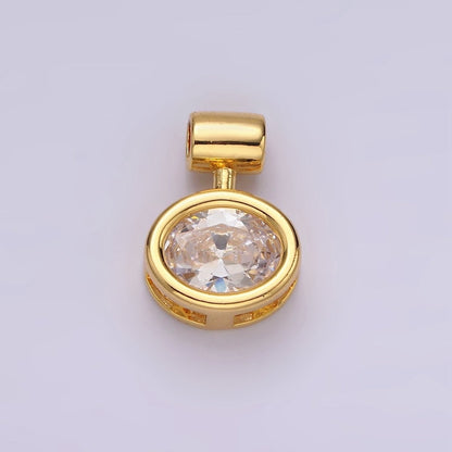14K Gold Filled Pink, Clear Oval Bezel Pendant | AC805 AC806