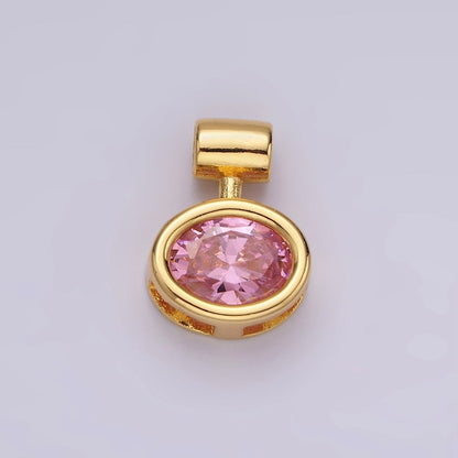 14K Gold Filled Pink, Clear Oval Bezel Pendant | AC805 AC806