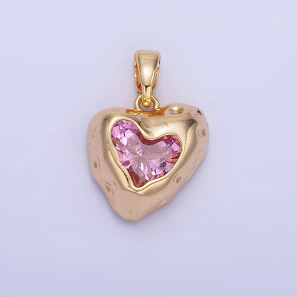 14K Gold Filled Pink CZ Dotted Molten Heart Pendant | AA1310