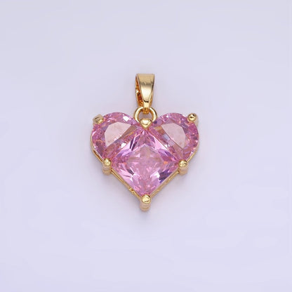 14K Gold Filled Pink CZ Pixel Heart Pendant | AA1314