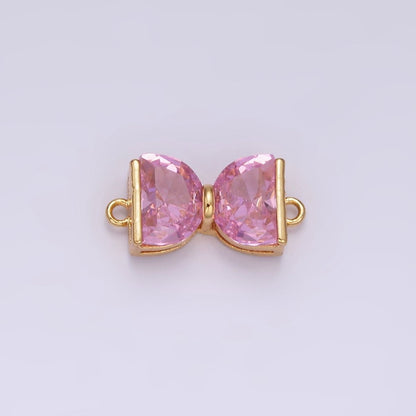 14K Gold Filled Pink CZ Ribbon Bow Tie Connector | G-081