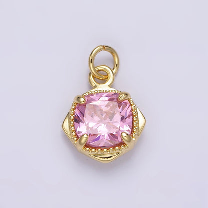 14K Gold Filled Pink CZ Square Rhombus 17mm Charm | N1509