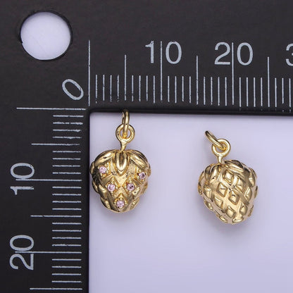 14K Gold Filled Pink CZ Strawberry Fruit Charm | AG723